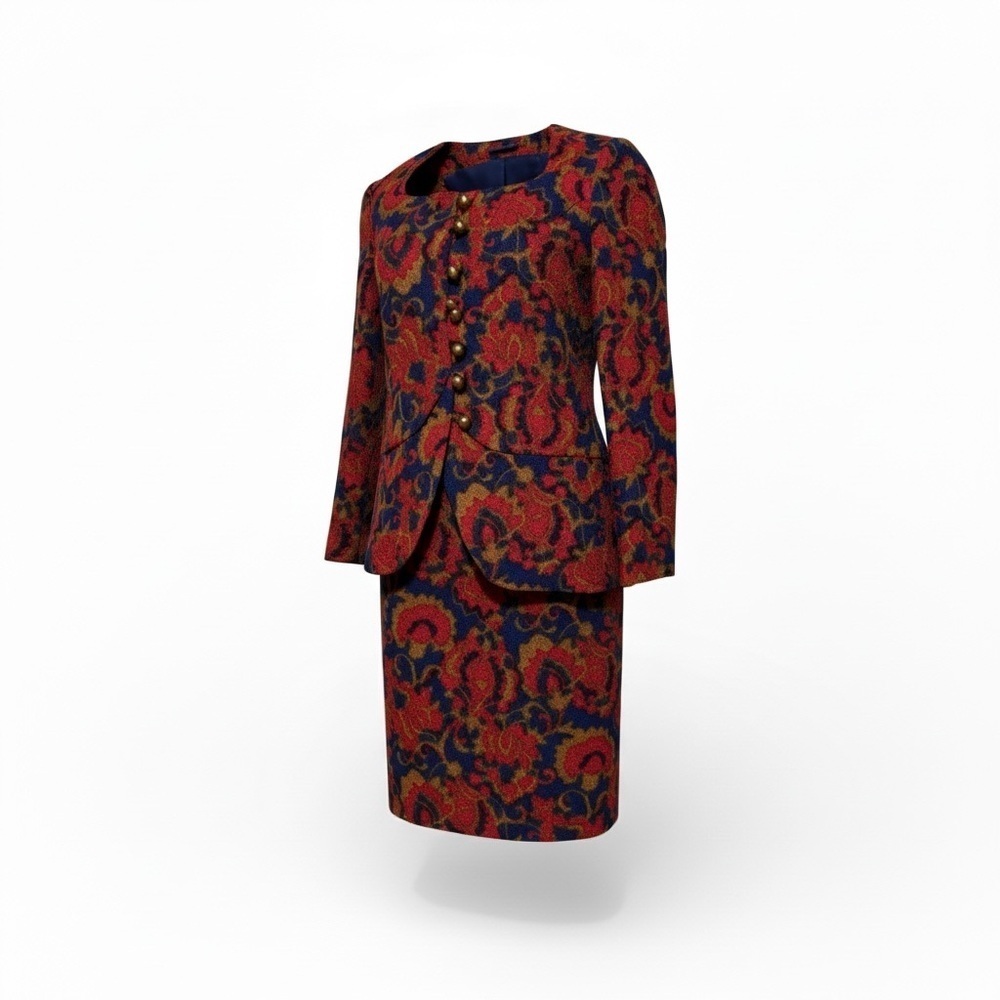 Vintage 1960s Poupée Rouge Toronto Paisley Jacquard Skirt Suit